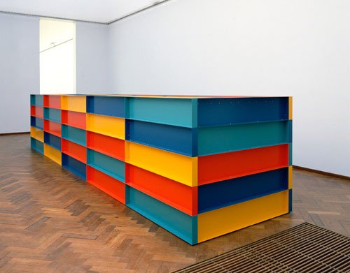 Here are all five of Donald Judd’s multicolored floor pieces. (A sixth floor piece, in ‘blank’ galvanized iron, is at the Tate.) One of them, the version in the collection of the Museum of Modern Art, is included in “Donald Judd: The Multicolored...